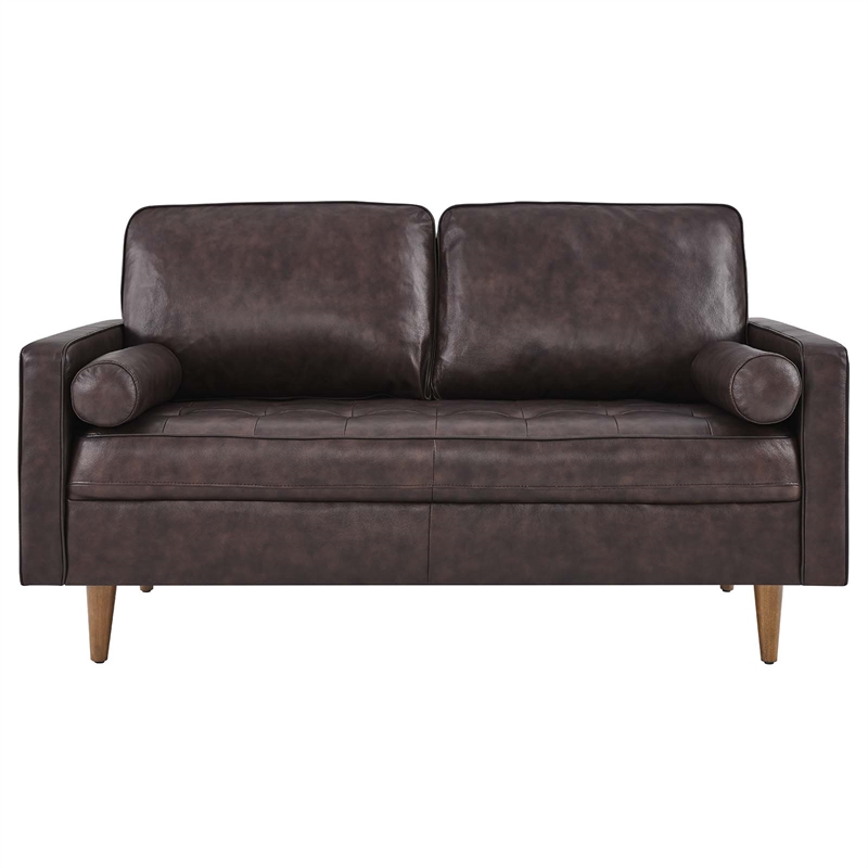 Pemberly Row Modern Leather and Dense Foam Loveseat in Brown Finish