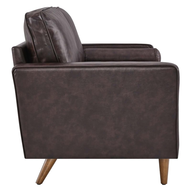 Pemberly Row Modern Leather and Dense Foam Loveseat in Brown Finish