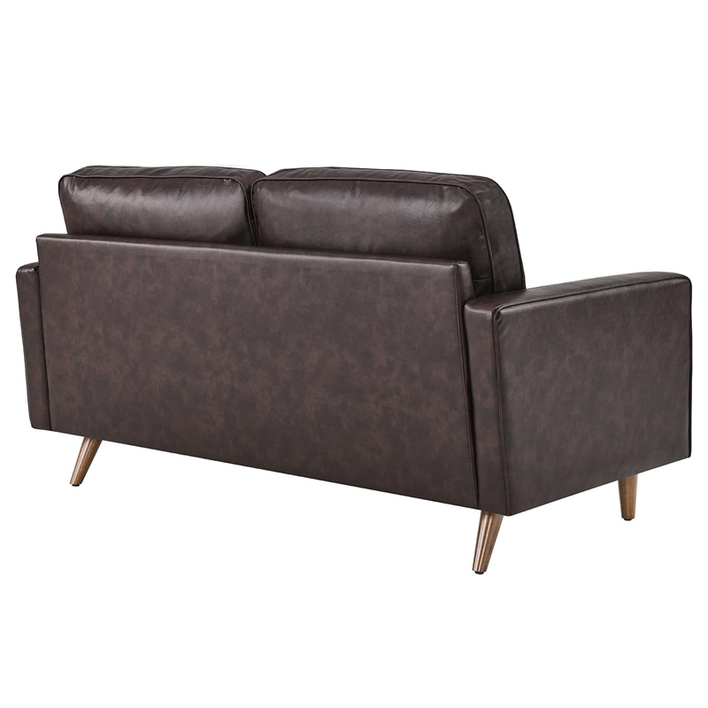 Pemberly Row Modern Leather and Dense Foam Loveseat in Brown Finish