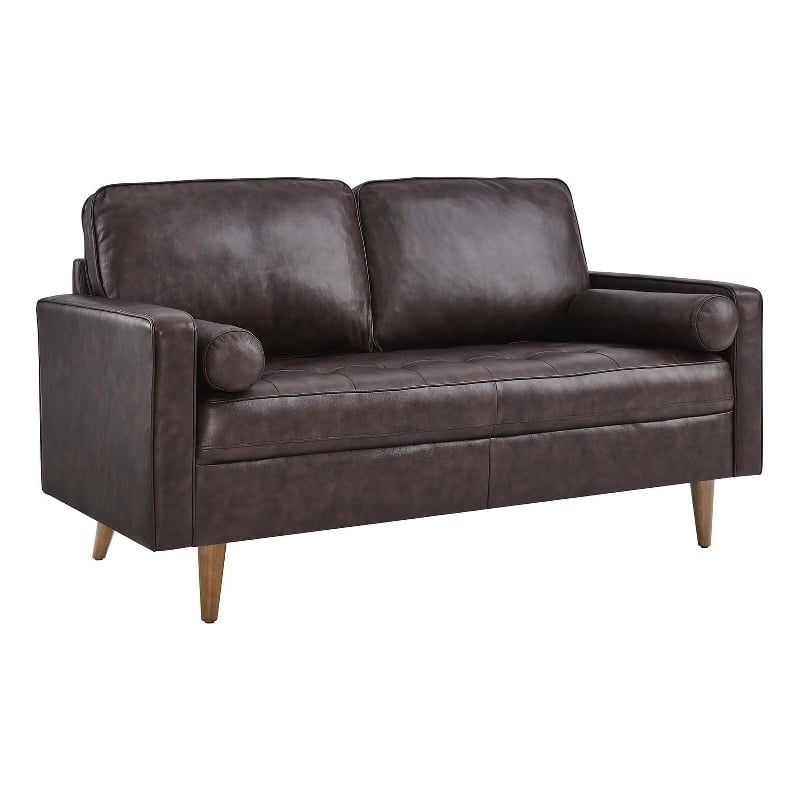 Pemberly Row Modern Leather and Dense Foam Loveseat in Brown Finish