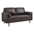 Pemberly Row Modern Leather and Dense Foam Loveseat in Brown Finish