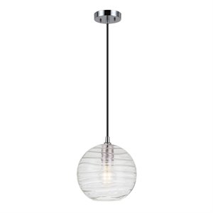 Pemberly Row Contemporary 8&quot Polished Nickel Metal/Glass Pendant