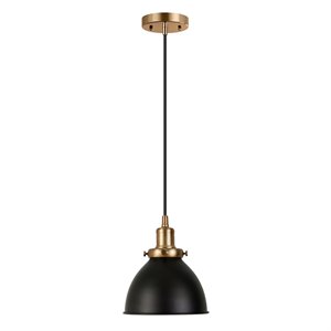 Pemberly Row Classic Contemporary 8&quot Black/Brass Metal Pendant