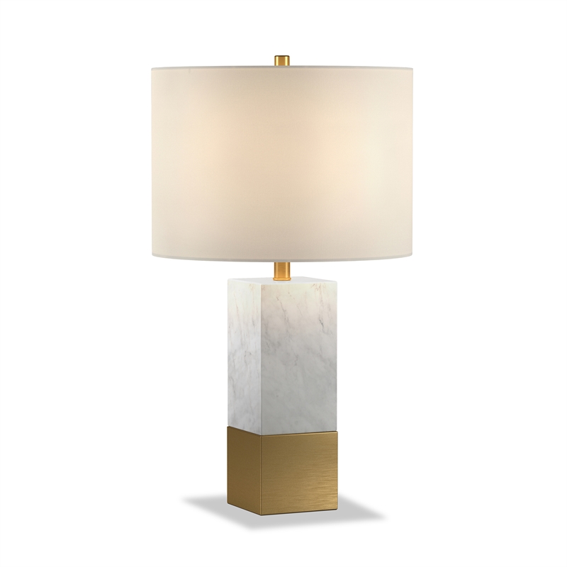 Pemberly Row Italian Marble Table Lamp w/ Black/Bronze Metal Accent Fabric Shade