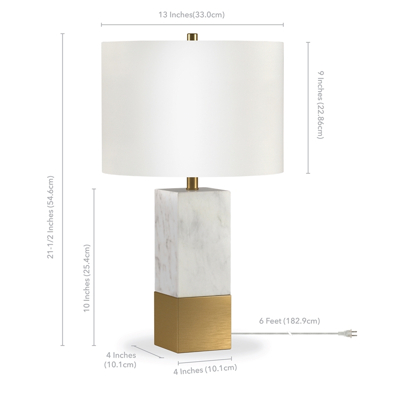 Pemberly Row Italian Marble Table Lamp w/ Black/Bronze Metal Accent Fabric Shade