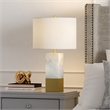 Pemberly Row Italian Marble Table Lamp w/ Black/Bronze Metal Accent Fabric Shade