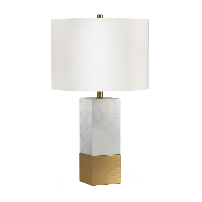 Pemberly Row Italian Marble Table Lamp w/ Black/Bronze Metal Accent Fabric Shade