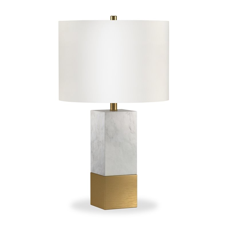 Pemberly Row Italian Marble Table Lamp w/ Black/Bronze Metal Accent Fabric Shade