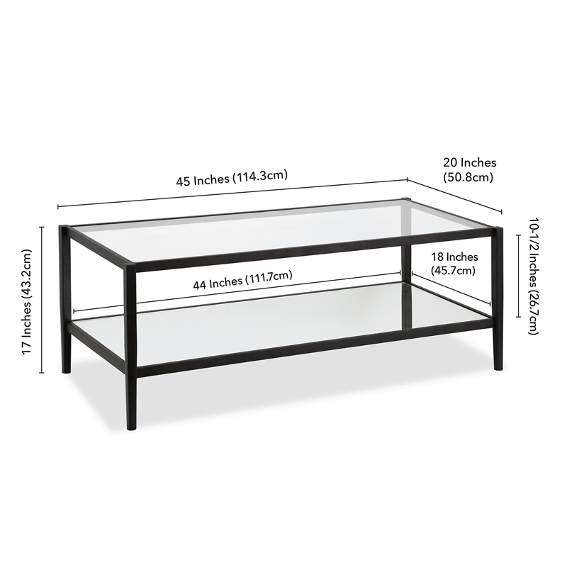 Pemberly Row Rectangle Coffee Table in Black and Bronze with Mirrored Shelf
