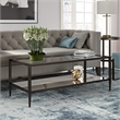 Pemberly Row Rectangle Coffee Table in Black and Bronze with Mirrored Shelf