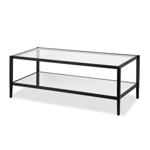 Pemberly Row Rectangle Coffee Table in Black and Bronze with Mirrored Shelf