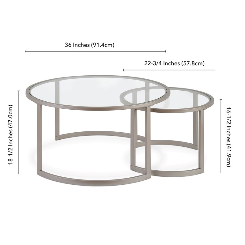 Pemberly Row Contemporary Metal Two Tier Glass Top Nickel and Gray Coffee Table