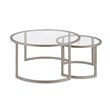 Pemberly Row Contemporary Metal Two Tier Glass Top Nickel and Gray Coffee Table
