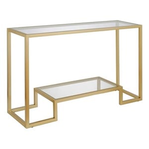 Pemberly Row Traditional 47&quot Brass Finish Metal/Glass Console Table