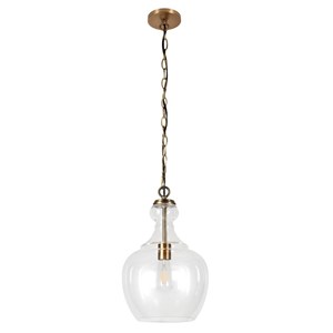 Pemberly Row Classic Contemporary 11&quot Brass Metal/Glass Pendant