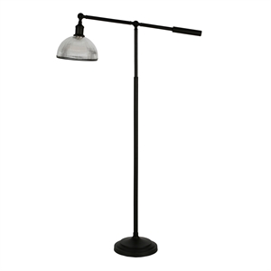 Pemberly Row Contemporary 32&quot Blackened Bronze Metal/Ribbed Glass Floor Lamp