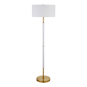 Pemberly Row Contemporary 17&quot Matte White/Brass Finish Metal/Fabric Floor Lamp