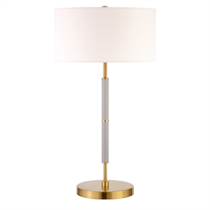 Pemberly Row Contemporary 14&quot Gray/Brass Metal/Fabric Table Lamp