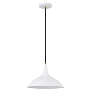 Pemberly Row Scandinavian Farmhouse 14&quot Matte White/Brass Metal Pendant