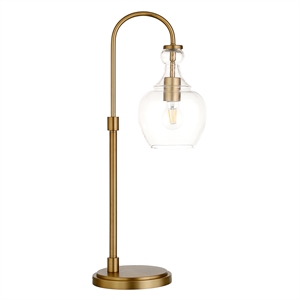 Pemberly Row Traditional 11&quot Brushed Brass Metal/Glass Table Lamp