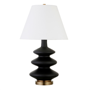 Pemberly Row Mid-Century 16&quot Matte Black Metal/Glass/Fabric Table Lamp