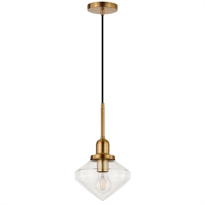 Pemberly Row Classic Transitional 8&quot Brass Metal/Glass Pendant