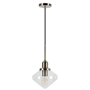 Pemberly Row Transitional 8&quot Brushed Nickel Metal/Glass Pendant