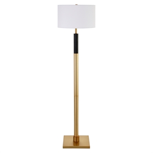 Pemberly Row Mid-Century 16&quot Brass/Matte Black Metal/Fabric Floor Lamp