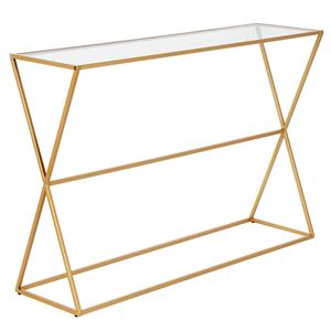 Pemberly Row Mid-Century 45&quot Brass Finish Metal/Glass Console Table