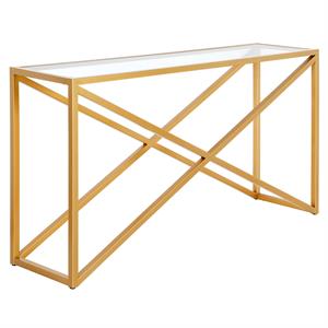 Pemberly Row Contemporary 55&quot Brass Finish Metal/Glass Console Table