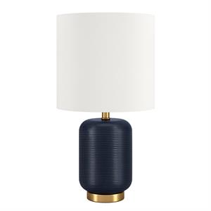 Pemberly Row Contemporary 8&quot Matte Navy Ceramic/Metal/Fabric Mini Lamp