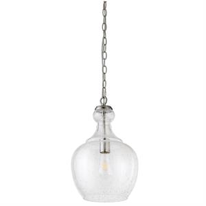Pemberly Row Contemporary 11&quot Brushed Nickel Finish Metal/Glass Pendant