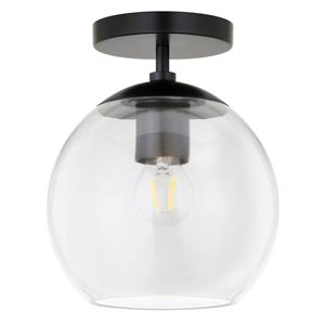Pemberly Row Contemporary 9&quot Matte Black Metal/Glass Semi Flush Mount