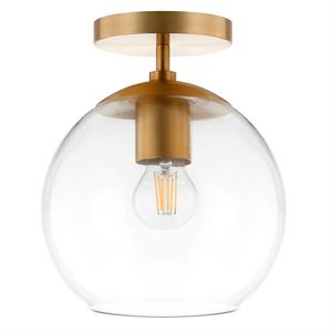 Pemberly Row Contemporary 9&quot Brass Finish Metal/Glass Semi Flush Mount