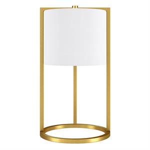 Pemberly Row Contemporary 12&quot Brass Finish Metal/Fabric Table Lamp