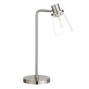 Pemberly Row Contemporary 7&quot Brushed Nickel Finish Metal/Glass Table Lamp