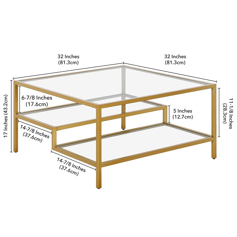 Pemberly Row Handcrafted Contemporary Brass Finish Square Coffee Table