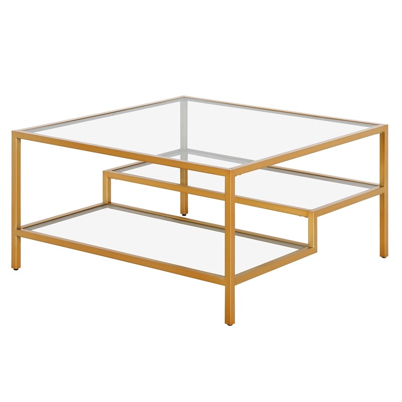 Pemberly Row Handcrafted Contemporary Brass Finish Square Coffee Table