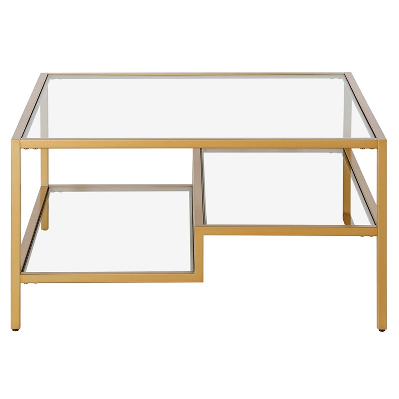 Pemberly Row Handcrafted Contemporary Brass Finish Square Coffee Table
