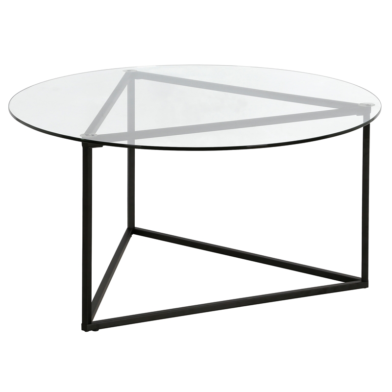 Pemberly Row Contemporary Black Bronze Round Coffee Table with Glass Top
