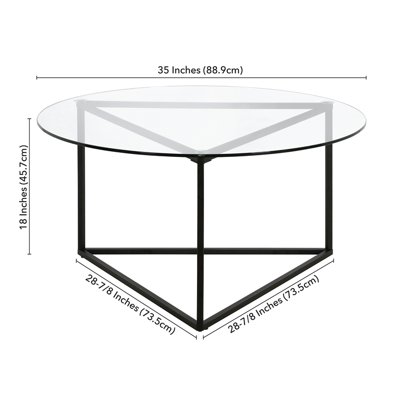 Pemberly Row Contemporary Black Bronze Round Coffee Table with Glass Top