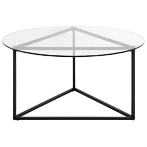 Pemberly Row Contemporary Black Bronze Round Coffee Table with Glass Top
