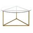 Pemberly Row Contemporary Brass Round Coffee Table with Glass Top