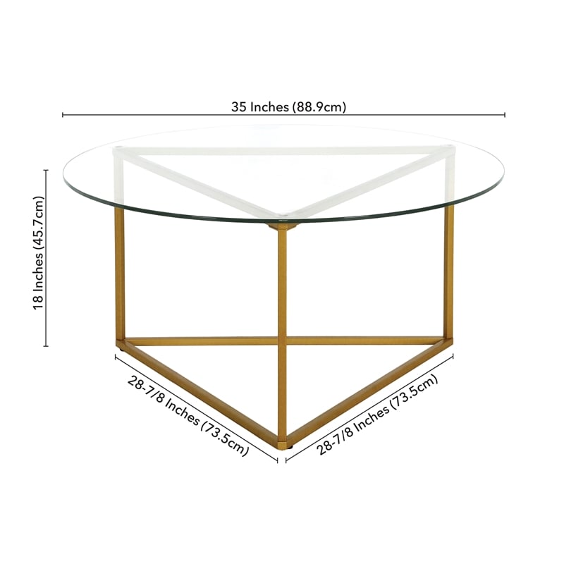 Pemberly Row Contemporary Brass Round Coffee Table with Glass Top