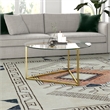 Pemberly Row Contemporary Brass Round Coffee Table with Glass Top