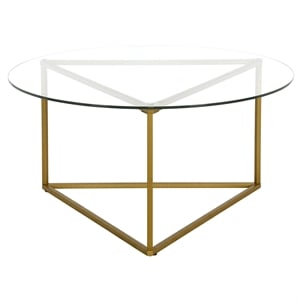 Pemberly Row Contemporary Brass Round Coffee Table with Glass Top