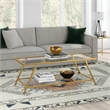 Pemberly Row Handcrafted Industrial Brass Finish Glass Top Coffee Table