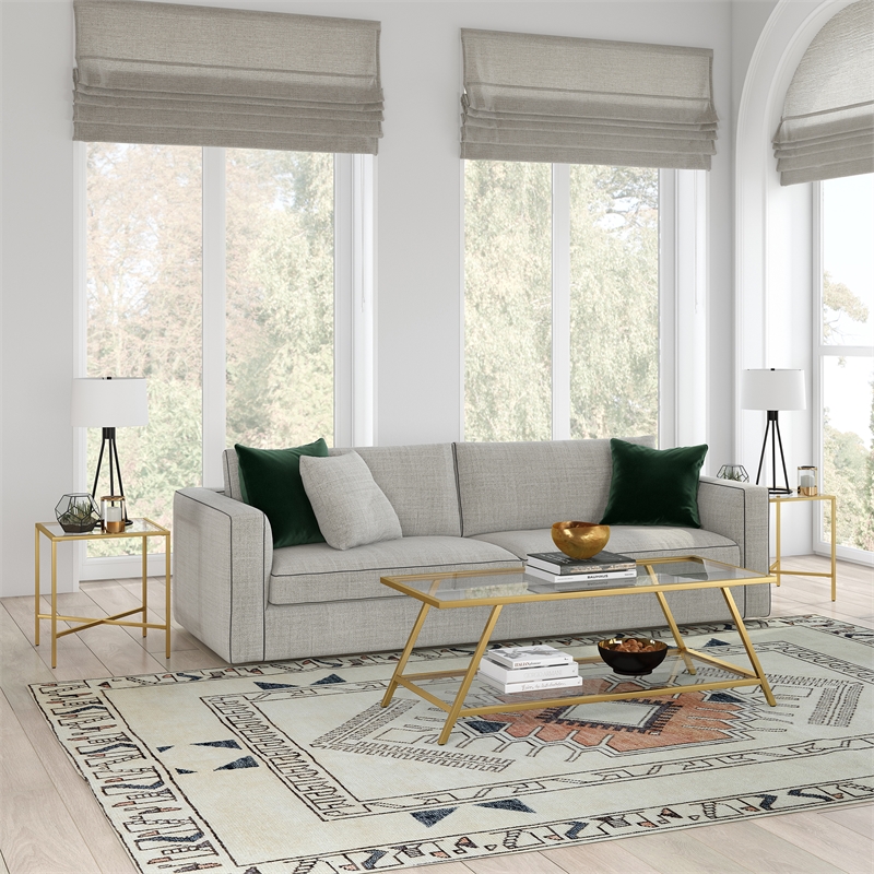 Pemberly Row Handcrafted Industrial Brass Finish Glass Top Coffee Table