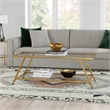 Pemberly Row Handcrafted Industrial Brass Finish Glass Top Coffee Table