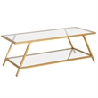 Pemberly Row Handcrafted Industrial Brass Finish Glass Top Coffee Table